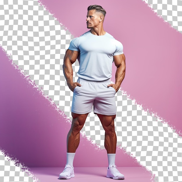 PSD studioaufnahme eines fitten männlichen models mit kräftigem körper, das das konzept der fitness auf transparentem hintergrund verkörpert