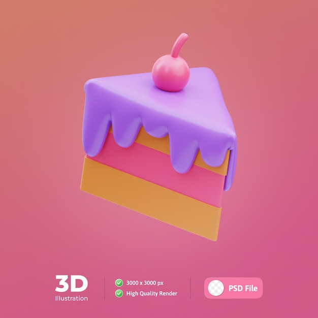 Stück kuchen geburtstag 3d-illustration