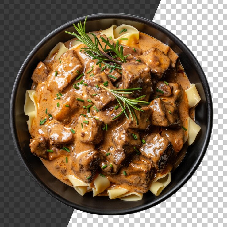 PSD stufato di manzo salato con patate e funghi in una salsa cremosa su sfondo trasparente png