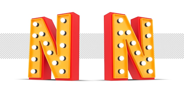 Style Broadway alphabet 3d avec ampoule, rendu 3d