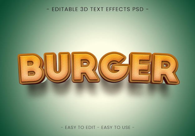 Style d'effet de texte de hamburger modifiable PSD 3D