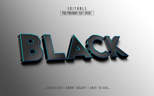 Style d'effet de texte modifiable en 3D noir