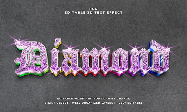 Style d'effet de texte modifiable 3d rose diamant