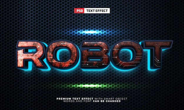 Style d'effet de texte modifiable 3d rouge future tech robot glow