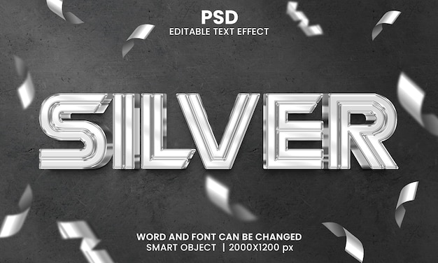 PSD style d'effet de texte photoshop modifiable 3d argenté avec fond moderne