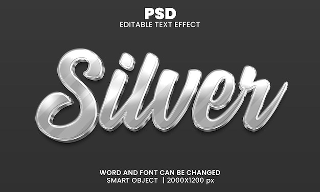 Style d'effet de texte Photoshop modifiable en argent 3d avec arrière-plan