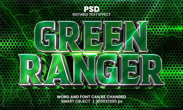 PSD style d'effet de texte photoshop modifiable green ranger 3d avec fond moderne