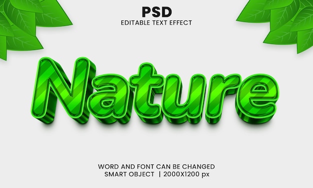 Style d'effet de texte photoshop modifiable nature 3d avec arrière-plan