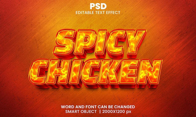 PSD style d'effet de texte photoshop modifiable poulet épicé 3d avec fond moderne