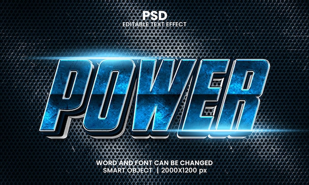 PSD style d'effet de texte photoshop modifiable power 3d avec fond moderne