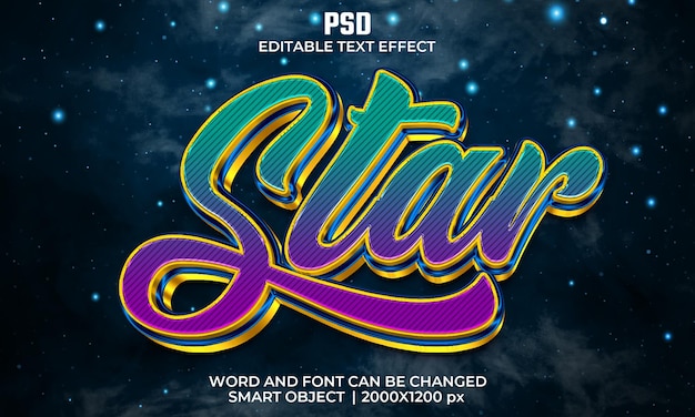 PSD style d'effet de texte photoshop modifiable star 3d avec fond moderne
