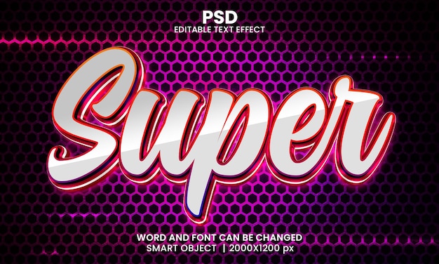 Style D'effet De Texte Photoshop Modifiable Super Neon 3d Avec Fond Moderne