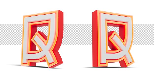 Style Japonais De L'alphabet 3d Rouge Avec Néon Orange, Rendu 3d.