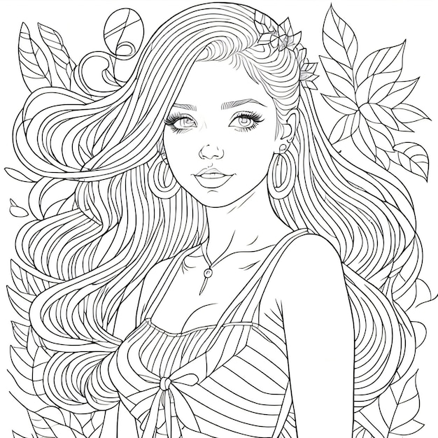 PSD style de livre de coloriage fille anime