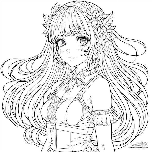 PSD style de livre de coloriage fille anime