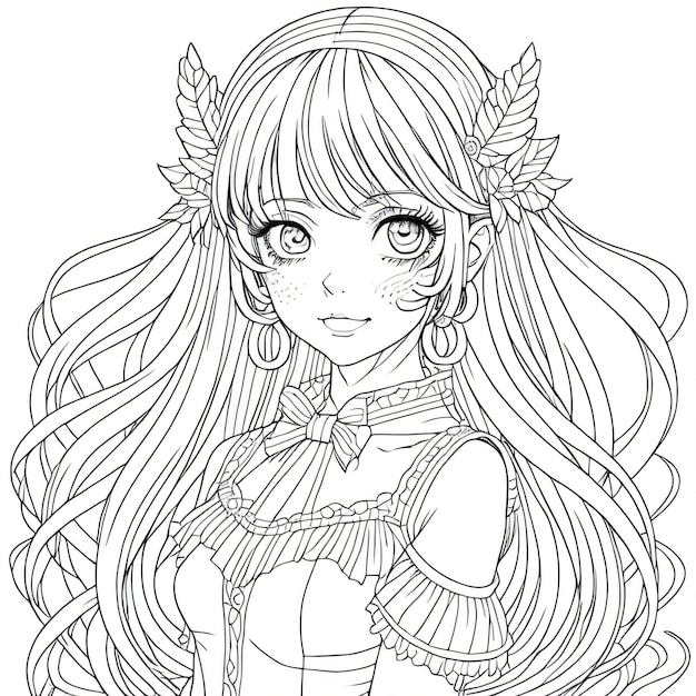 PSD style de livre de coloriage fille anime