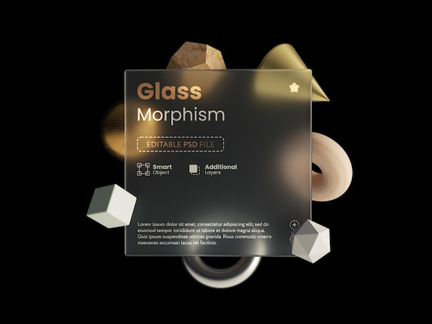 Style de morphisme de verre de présentation de maquette 3D avec des formes géométriques et en verre dépoli.