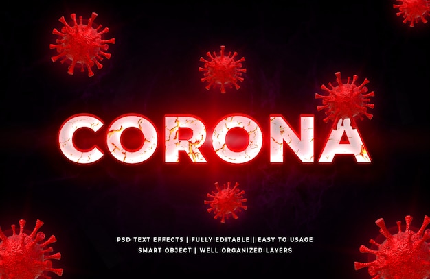 Style de texte 3d du virus Corona rouge