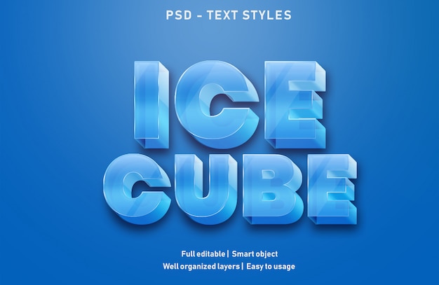 PSD style de texte de cube de glace psd modifiable