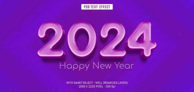 Style violet PSD 2024 avec effet 3D modifiable