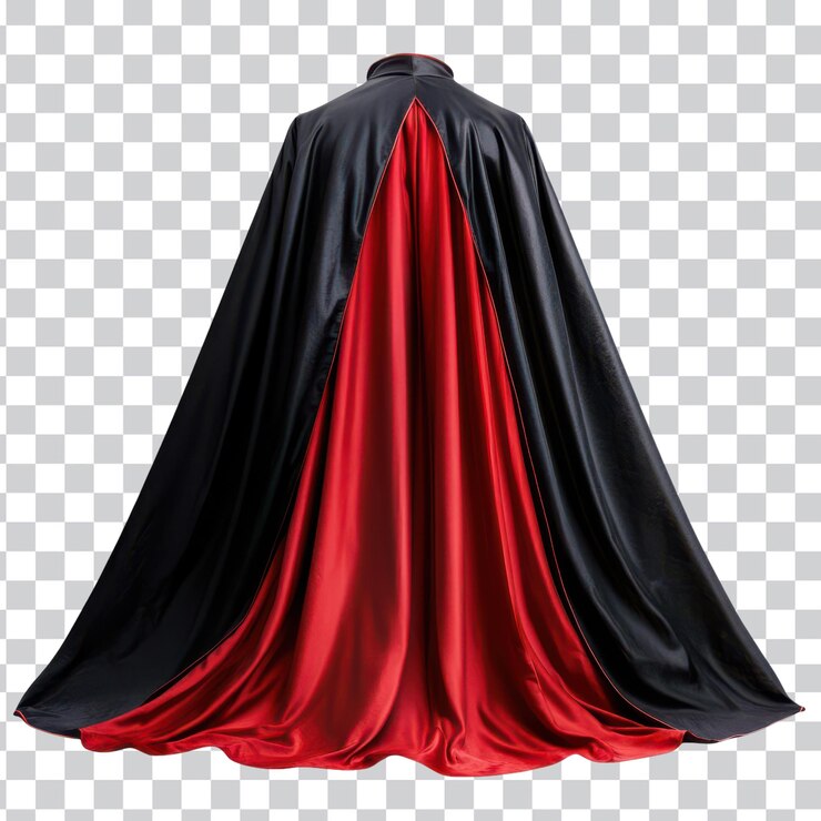 PSD stylish black e red cape isolato su sfondo bianco per scopi di design di moda e costumi e sfondo trasparente