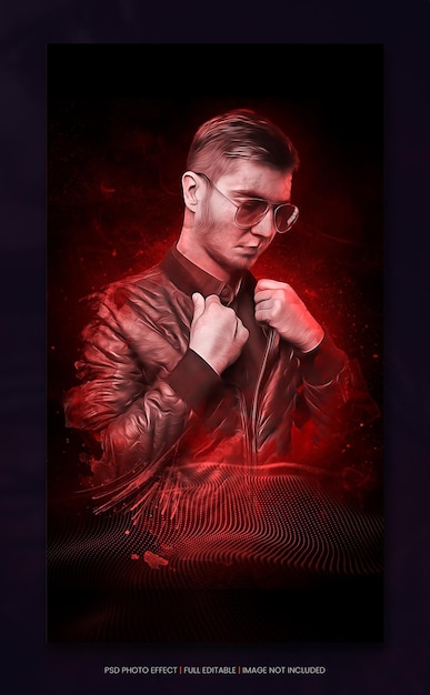 stylish man in red light with sunglasses