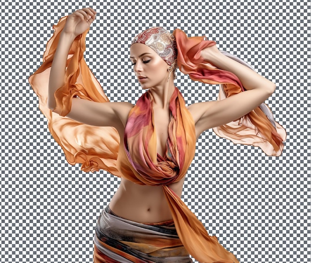 PSD stylish participating in traditional scarf dancing isolated on transparent background