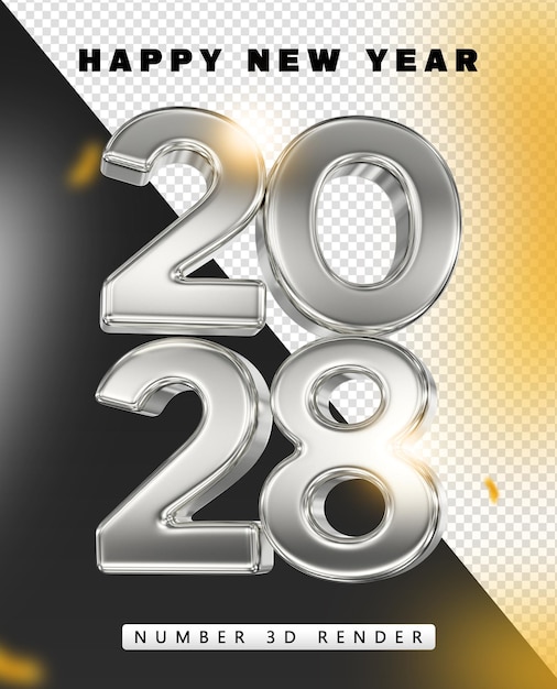 Stylish Silver 3D 2028 Feliz celebración del año nuevo