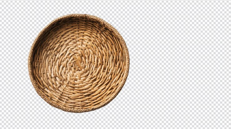 Stylish Small Round Wicker Tray Isolated on White Background Perfect for Home Decor and Serving Snacks