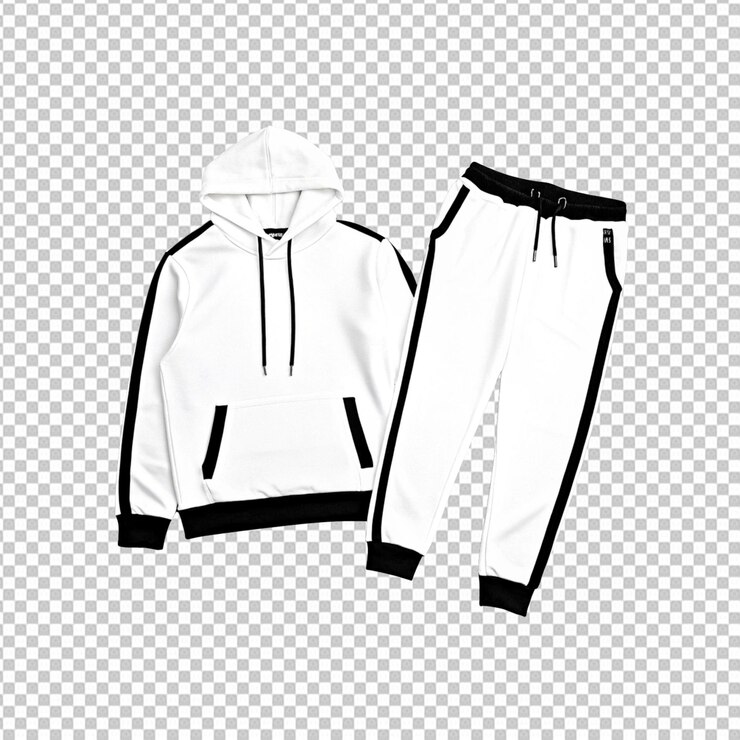 PSD stylish white hoodie e jogger set con accenti neri