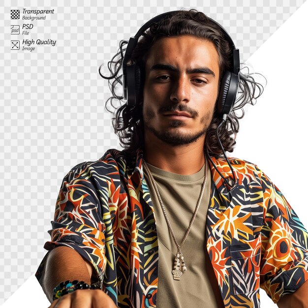 PSD stylish young man with headphones on a transparent background