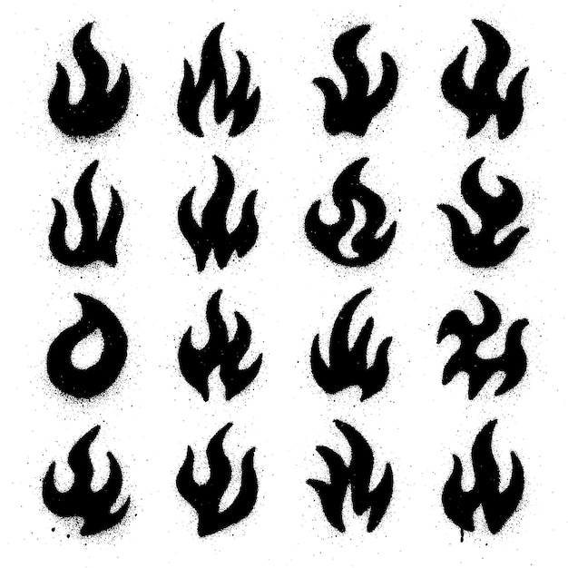 Stylized Fire Symbols in Silhouette