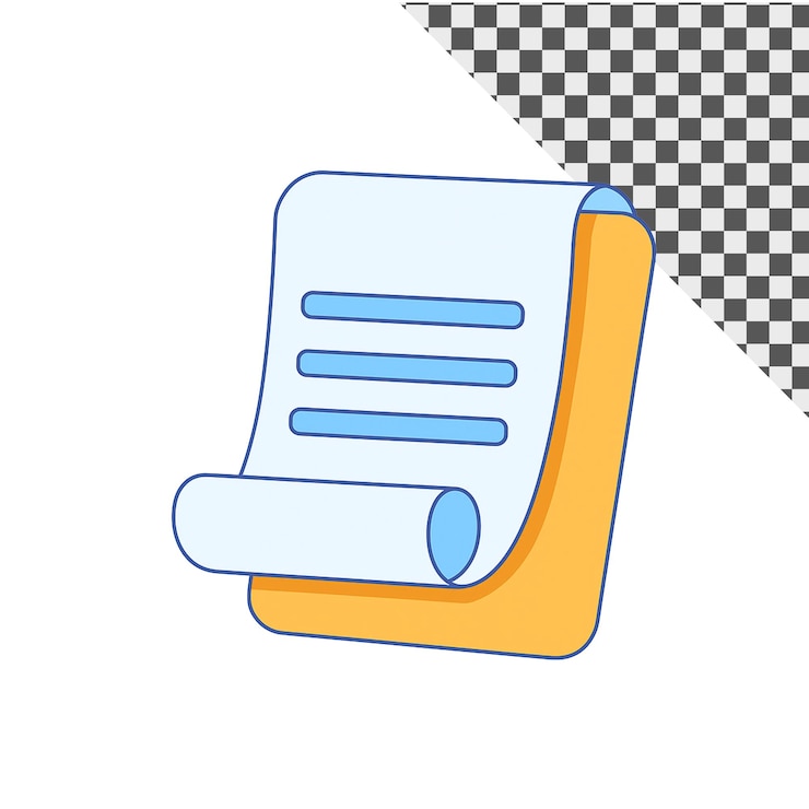 PSD stylized illustration of a rolled document and notepad
