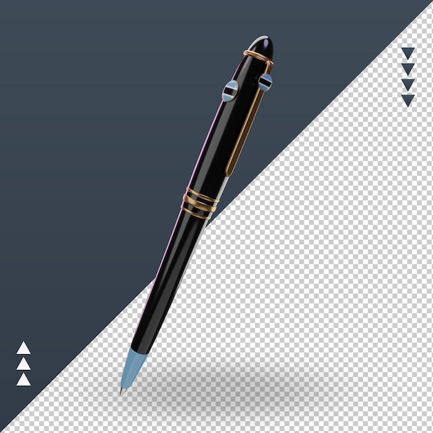 Stylo à bille 3d drapeau botswanais rendu vue droite