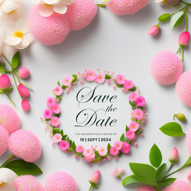 PSD suave pastel floral invitación de boda para una ceremonia de verano rosas románticas al atardecer salvar la fecha de la boda