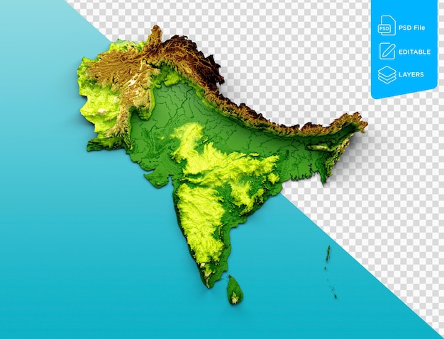 PSD subkontinent karte indien pakistan nepal bhutan bangladesch sri lanka und die malediven 3d-darstellung