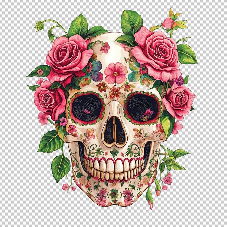 PSD sublimación floral del cráneo png transparente