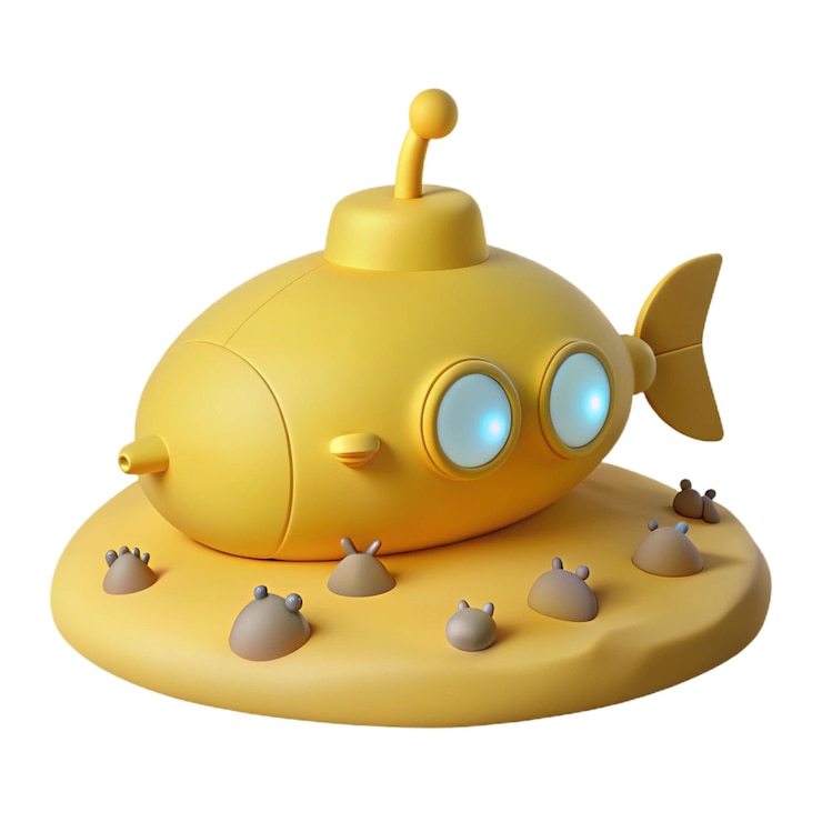 PSD un submarino amarillo con un pez en su nariz