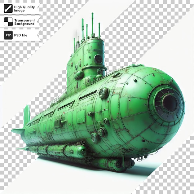 PSD un submarino verde con un casco verde en la parte delantera y las palabras d en la parte inferior