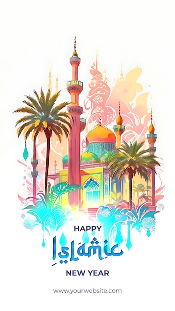 PSD subtile aquarell-moschee-illustration zur feier des islamischen neujahrs