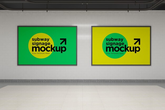 Subway three horizontal signage mockup billboard mock up