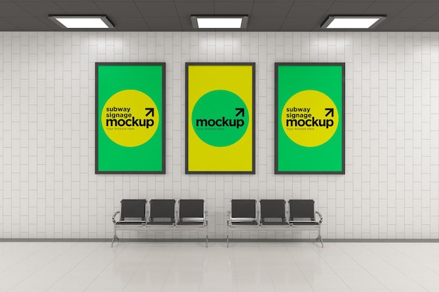 Subway Three Vertical Signage Mockup Billboard Mock up