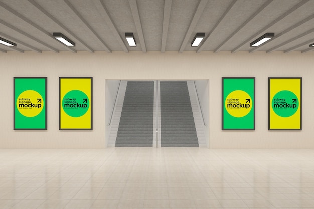 Subway Two Vertical Signage Mockup Billboard Mock-up