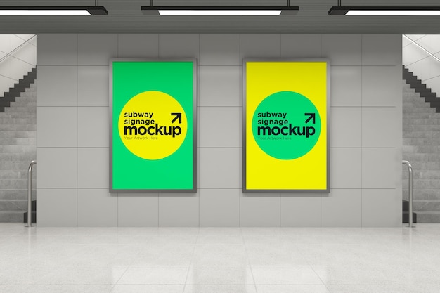 Subway two vertical signage mockup billboard mock-up