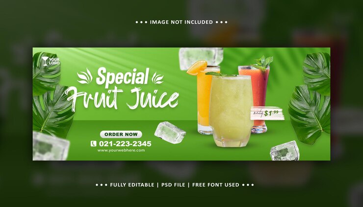 PSD succo di frutta bevanda cibo menu social media copertina facebook modello banner