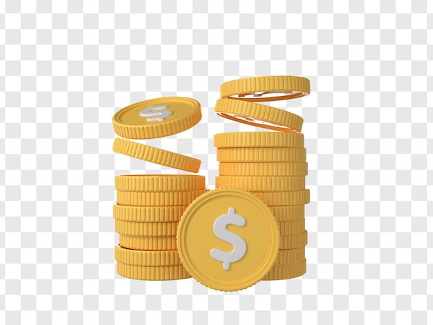 Sucesso Financeiro Conceito 3D Render Dinheiro Moedas e Dinheiro em Negócios e Economia Design Icon