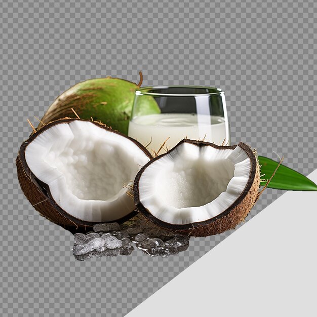 Suco de coco jovem e fresco isolado em fundo transparente