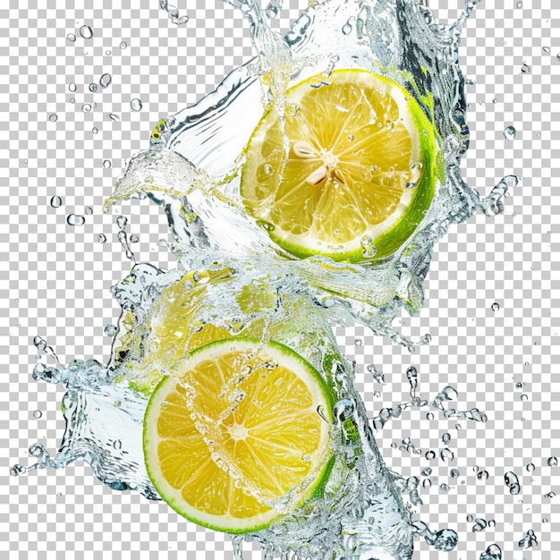 PSD suco de lima e limão suco de limão espalha frutas isoladas em fundo transparente