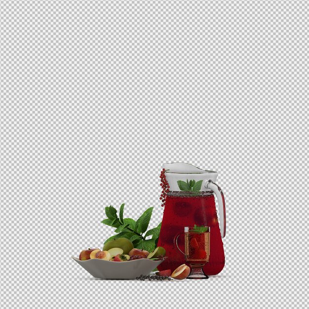 PSD suco vermelho com frutas 3d render