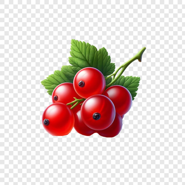 PSD sucosas bayas de grosella roja con hojas vibrantes para el diseño de alimentos